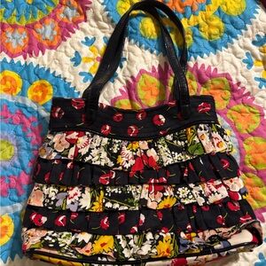 Vera Bradley Black and Red Tote Bag with Ruffle Details